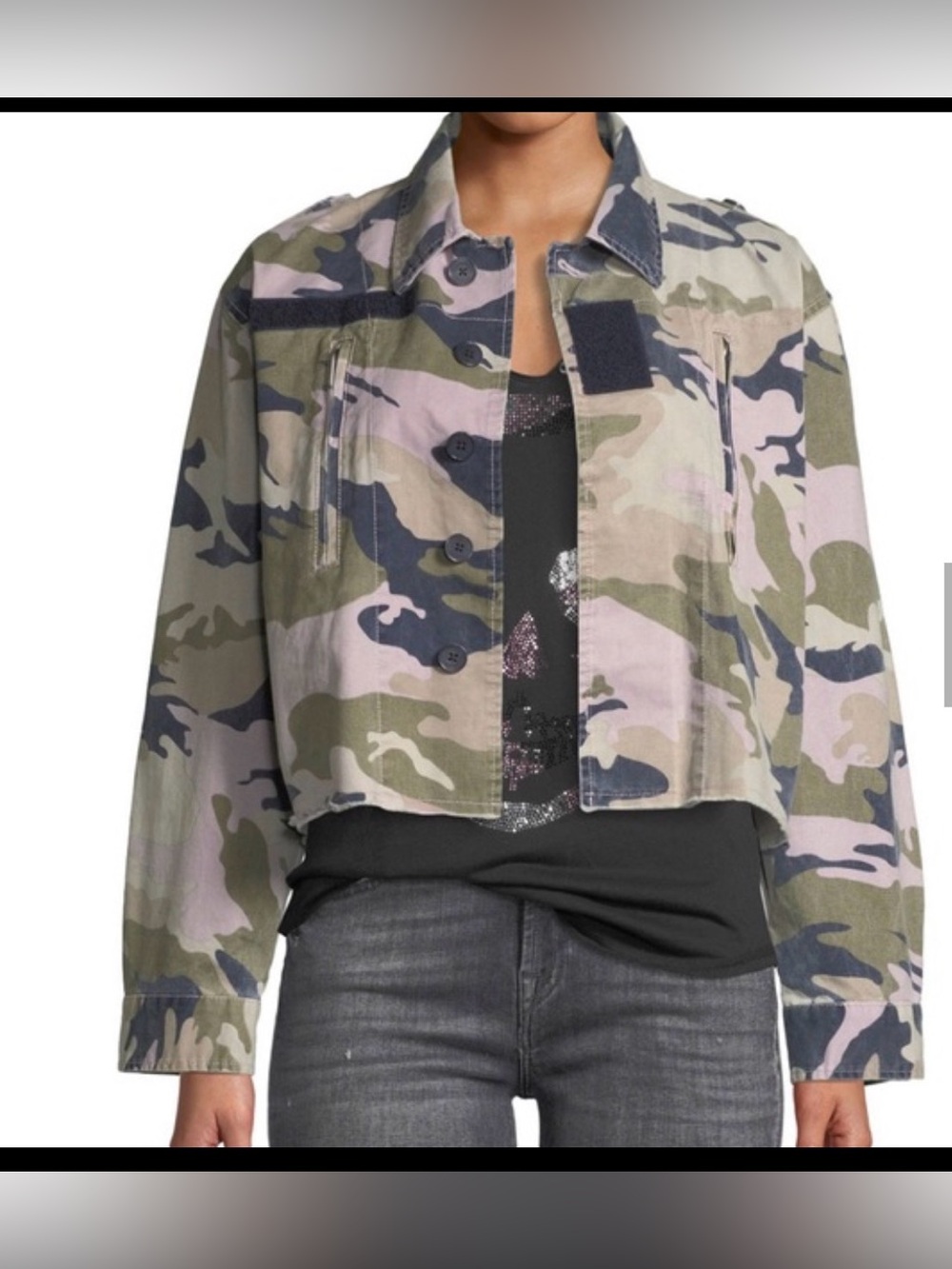 Zadig & Voltaire Camo Cropped Studded Collar Jacket